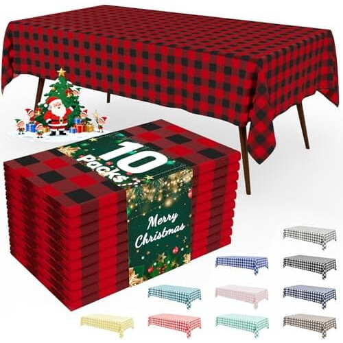 Black & Red Gingham PEVA Tablecloth 54 x 108 in (3 pcs)