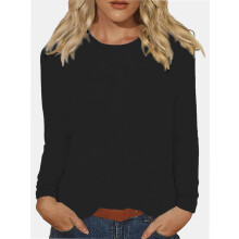 Damen Langarm-T-Shirts mit Rundhalsausschnitt, schmaler Passform, dehnbar und mehrlagig