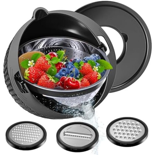 4-in-1 Edelstahl-Siebset mit Kunststoffschüssel