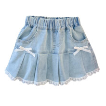Spijkerrokje, casual rokjes voor meisjes, mini-spijkerrokjes met wijde pijpen en plooien, peuterrokje met zakken, blauw, 2-3 jaar