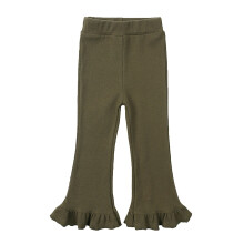 Infant Girls Flared Pants Ruffle Cotton Long Pants Child's Baby Casual Summer Cute Solid Color Slim Knit Pants Olive Green
