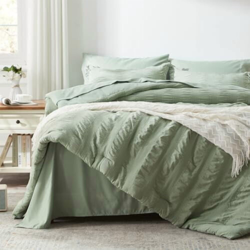 Sage Green Seersucker Comforter Set 7-Piece 1