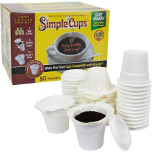 Vasos desechables SIMPLECUPS (50 unidades) + tapas y filtros: compatibles con cafeteras Keurig, K-Cup y otras cafeteras monodosis; reutilizables,