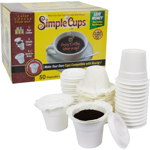 SIMPLECUPS Ποτήρια μιας χρήσης (50 τεμάχια) + Καπάκια & Φίλτρα – Συμβατά με Keurig, K-Cup και