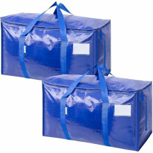 Set van 2 extra grote, stevige verhuisdozen met ritsen en handvatten, duurzame opbergtassen voor kastorganisatie (blauw)