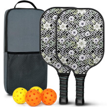 Blomsterfiberglas pickleball-paddlesæt med 2 bolde og taske – kompatibel med indendørs/udendørs leg