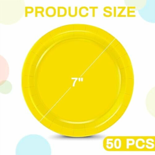 Pacote com 50 pratos de papel amarelos de 23 cm (9 polegadas) de alta resistência. 1
