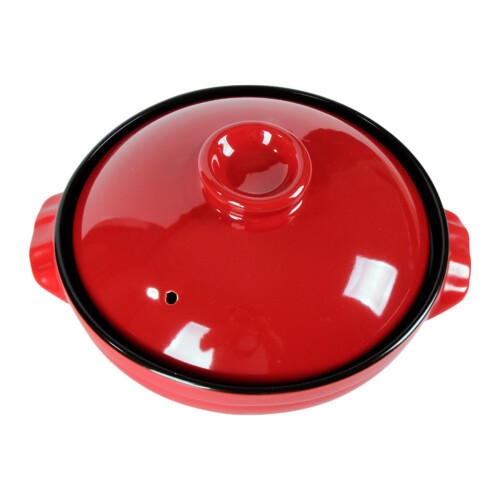 2Pcs Red Ceramic Soup Pot Casserole with Lid for Home Use 2