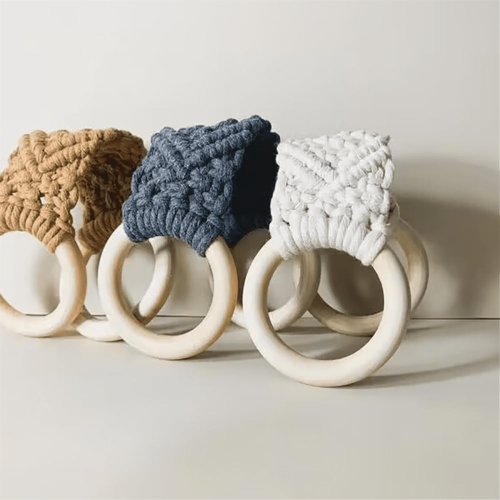 3-pack makraméhandduksringar med bokträ 1