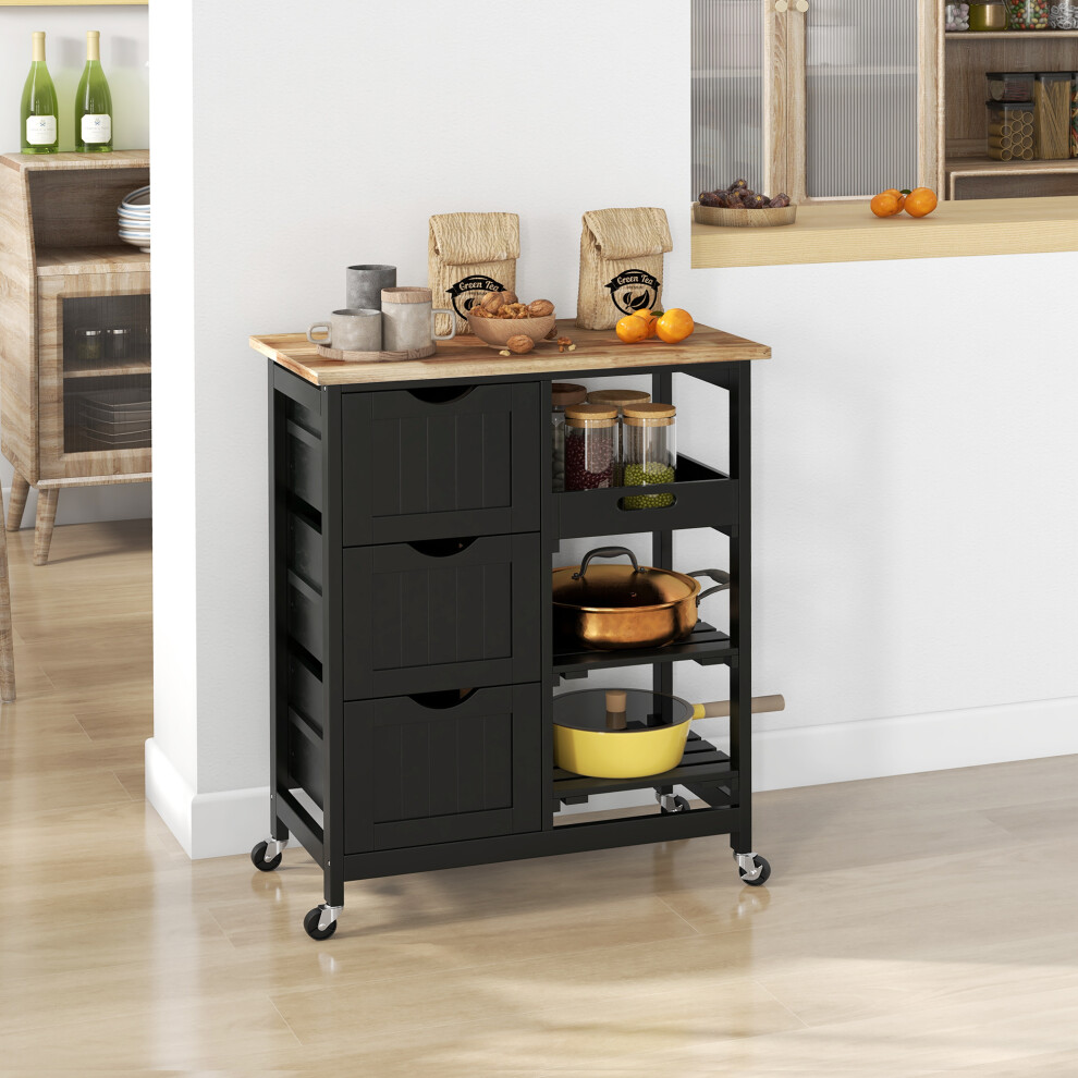 Homcom Rolling Kitchen Island Cart, Bar Serving Cart, Compact Trolley Black