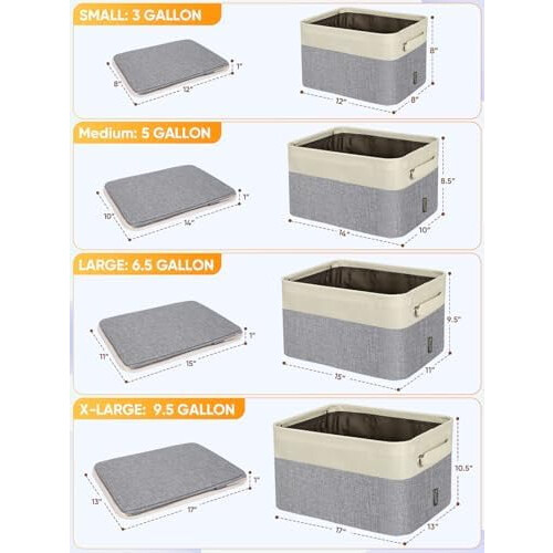 4 Pack Linen Storage Bins 15" x 11" x 9.5" 1