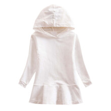 Infant Girls Cute Hooded Sweatshirts Dress Pleated Cotton Hoodie Dress Solid Color Long Sleeve Loose Comfortable Casual Dress Infant Girls Clothes