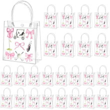 24 Pcs Golf Party Favor Bags with Pink Bow Golf Ball Clear Goodie Gift Treat Candy Goody Bags with Handle for Sports Theme Birthday Party Supplies