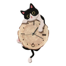 Cat Wall Hanging Clock Animal Decorative Clock for Kids Room Bedroom Black White