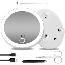 10X Lighted Magnifying Mirror with Dimming & Suction Cups, Portable White Makeup Mirror – Compatible with Travel