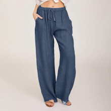 HERESOM Pantaloni da donna taglie forti in cotone e lino, gamba larga, vestibilità casual, vita alta elasticizzata con coulisse, pantaloni palazzo,