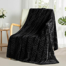 Flannel Fleece Throw Blanket 50x60", Soft Velvet Sofa Blanket with Vintage Pattern, Warm & Lightweight, Black