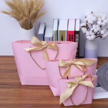 Lot de 3 sacs en papier rose réutilisables pour cadeaux de mariage (11 x 2,8 x 6 pouces).