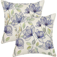 Frühlingsblumen-Kissenbezüge 45 x 45 cm, Aquarell-Blumenmuster in Blau, Landhausstil, 2er-Set