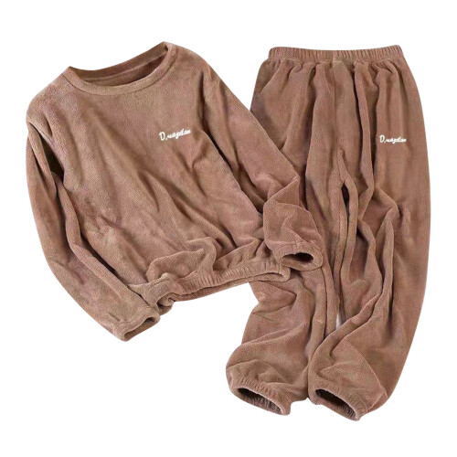 Damen-Fleece-Pyjama-Set, Winterwarm, einfarbiger Flanell