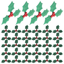 Christmas Iron on Patches Green Holly Leaves for Festive Decoration 100Pcs