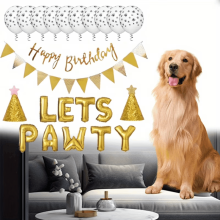 Kit de decoração de aniversário Golden Dog, tema de pegadas de pata, com faixa e balões.