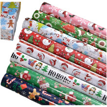 12 feuilles de papier cadeau avec de jolis motifs de Père Noël, de bonnet et de bonhomme de neige