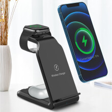 Stáisiún Muirir Gan Sreang 15W3-in-1 le haghaidh Android, iPhone, iPad, Samsung — Ag luí le Apple & Samsung