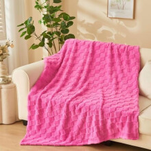 Coperta super morbida a quadri 3D rosa acceso – in morbido pile di flanella, 127 x 178 cm, coperta leggera per tutte le stagioni.