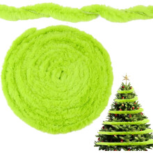 Fita de Natal de Pele Sintética de 16 metros (52,5 pés) – Guirlanda Verde Peluda para Árvore, Costura e Decoração de Natal (Compatível com