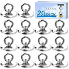 Set van 20 sterke magnetische haken, 45 kg trekkracht, neodymium vismagneten met oogbout en verzonken gat – zwaar uitgevoerd voor thuis, garage en