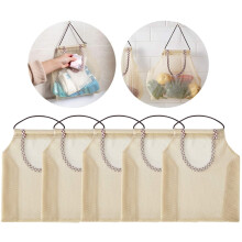 Herbruikbare ophangnetzakken (5 stuks) – Duurzame opbergzakken voor knoflook, aardappelen en uien; transparant, trekbestendig; geschikt voor