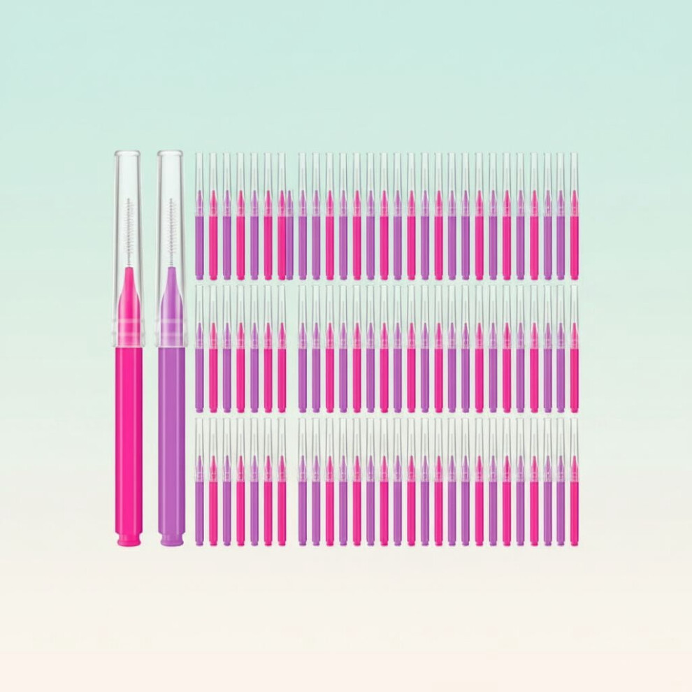 Pink/Purple 100Pcs Micro Eyebrow Spoolie Brush With Cap, Brow Lamination & Eyelash Extension Tool ()