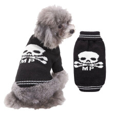 Conjunto de Suéter de Halloween para Cães com Caveira e Ossos Pretos - Roupa de Tricô para Cães e Gatos - Tamanho P