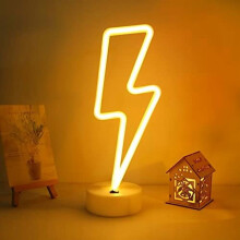 LED Lightning Neon Sign – Warm White, Battery/USB Powered, Indoor Decor for Living Room, Office, Christmas, Wedding – Compatible with Base
