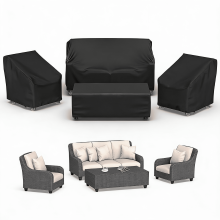 Ensemble de 4 housses imperméables pour mobilier de jardin avec sangles coupe-vent et cordon de serrage – Compatible avec canapé, chaises et