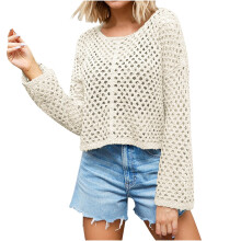 Damenpullover, einfarbig, gemütlich, Herbst/Winter, lässig, langärmelig mit Rippbündchen, Rundhalsausschnitt, wärmend, für den Alltag (Beige