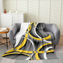 Couverture en flanelle à motifs géométriques circulaires (76 x 102 cm) – Gris, noir, tourbillons jaunes, jeté en polaire douce, léger et