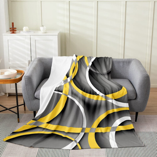 Κουβέρτα Φανέλας Circle Geometric (30"x40") – Γκρι, Μαύρο, Κίτρινο, Στροβιλιζέ, Μαλακό Φλις