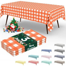 Paquete de 3 manteles desechables de cuadros naranjas, 137 x 274 cm, resistentes e impermeables, ideales para picnics, banquetes y Acción de Gracias.