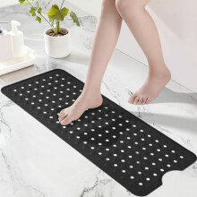 Silikon badematte med sklisikker avløpshull og sugekopp, svart, 1 stk.