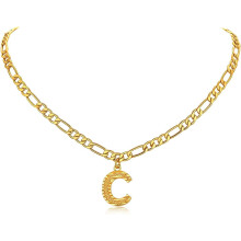 Initiaalkettingen verguld met de letter AZ, alfabet hanger, sieraden voor dames en heren, verstelbare Figaro-ketting 16" + 2"