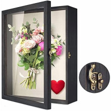Boîte à souvenirs florale 13x16, grand cadre photo vitrine avec verre, idéale pour les bouquets de mariage, les médailles et les photos.