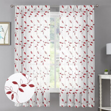 White Leaf Sheer Curtain Leaves Embroidered Bedroom Curtains Rod Pocket Voile Window Treatments for Living Room, 38 x 63 inches Long, Set of 2 Panels
