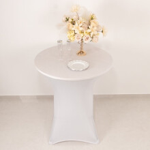 Toalha de mesa alta BalsaCircle36" branca em spandex elástico para coquetel, ideal para eventos como casamentos e festas.