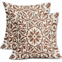 Bruine linnen kussenhoezen 18x18 inch – Boho bloemenpatroon vierkant
