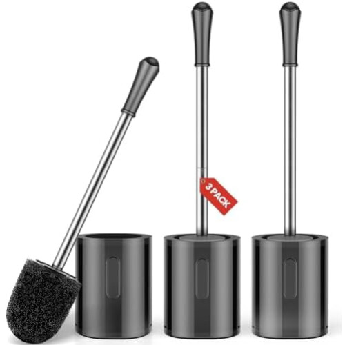 3er-Pack Toilettenbürste mit Edelstahlgriff und Halterung