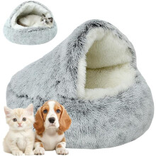 Plush Hooded Cat Bed Large for Indoor Cats and Small Dogs