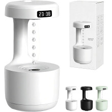 Anti Gravity Humidifier 800ml, Cool Mist, Raindrop Backflow, LED Clock/Display, Dual Mode, Ultra Quiet, USB-C, Auto Shut-Off