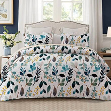 Couette réversible bohème à motif floral et feuilles, format king, couvre-lit extra doux et léger avec 2 taies d'oreiller, blanc et vert –